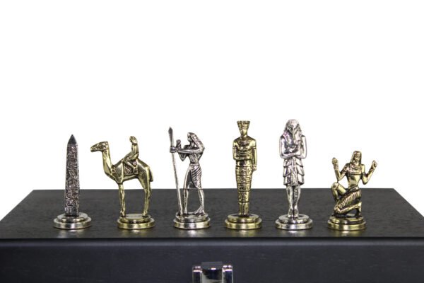 Blue Metal Chess Set With Egyptian Chess Pieces 11 Inch - Image 3