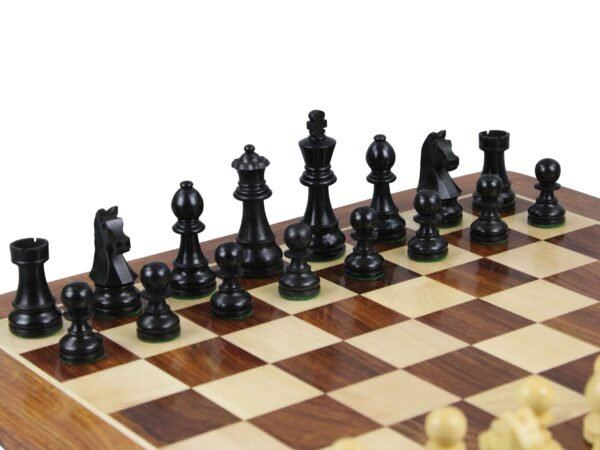 Sheesham Chess Set With Sheesham Flat Chess Board 20 Inch and Ebonised German Staunton Chess Pieces 3.75 Inch - Image 3