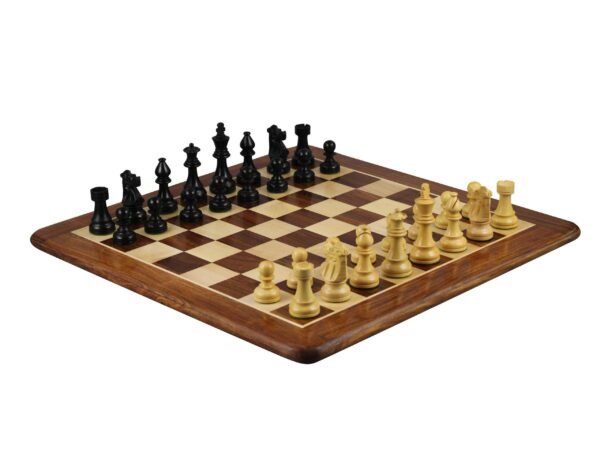 Sheesham Chess Set With Sheesham Flat Chess Board 20 Inch and Ebonised French Knight Chess Pieces 3.75 Inch - Image 2
