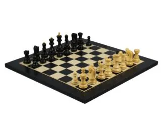 Ebony Chess Set 20 Inch With Helena Flat Chess Board and Weighted Ebonised Zagreb Staunton Chess Pieces 3.75 Inch