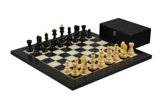 Ebony Chess Set 20 Inch With Helena Flat Chess Board and Weighted Ebonised Zagreb Staunton Chess Pieces 3.75 Inch
