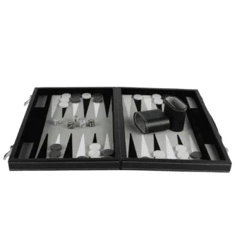 Graphene Grey Leather Backgammon Set 18 Inch