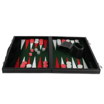 Malachite Green Leather Backgammon Set 15 Inch