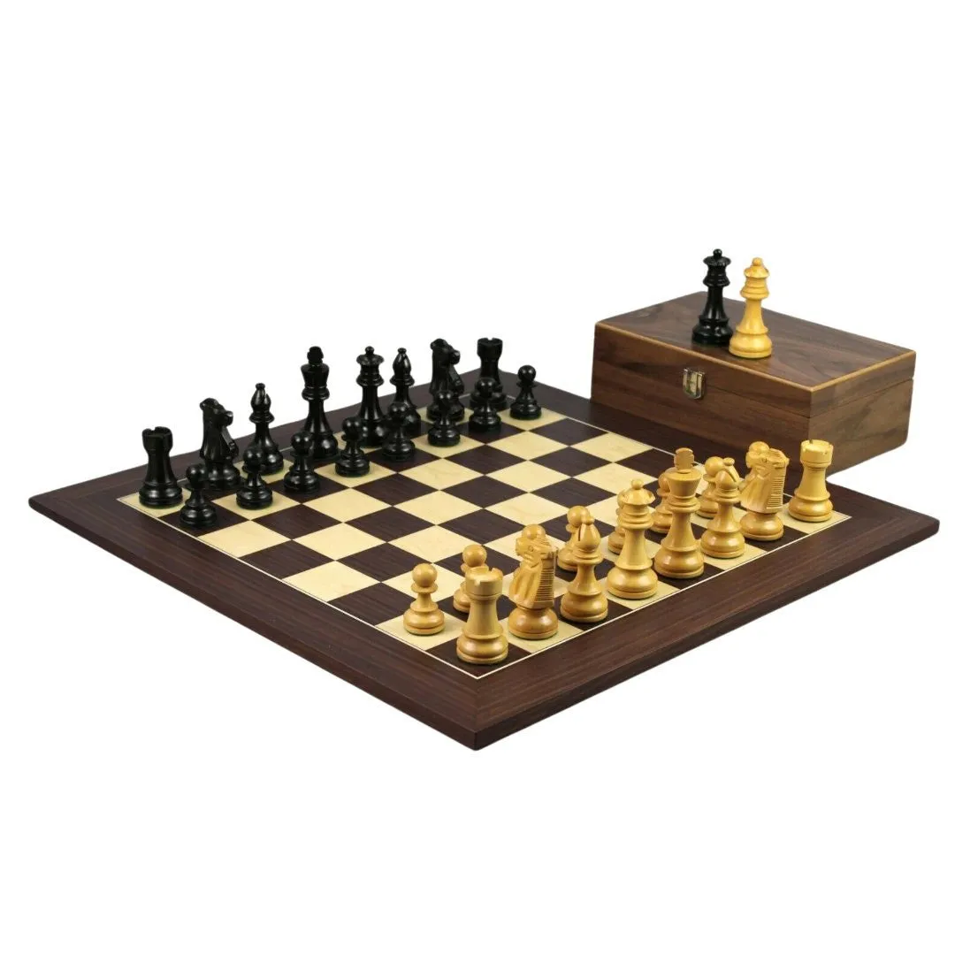 Macassar Chess Set 20 Inch with Weighted Ebonised Staunton French Knight Pieces 3.75 Inch