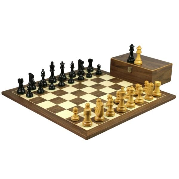 Walnut Chess Set 20 Inch with Weighted Ebonised Staunton French Knight Chess Pieces 3.75 Inch