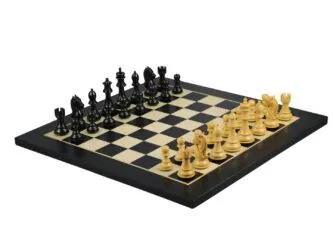 Ebony Chess Set 20 Inch With Helena Flat Chess Board and Weighted Ebonised King Bridal Staunton Chess Pieces 3.75 Inch