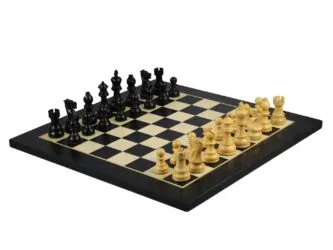 Ebony Chess Set 20 Inch With Helena Flat Chess Board and Weighted Ebonised Executive Staunton Chess Pieces 3.75 Inch