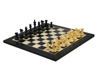 Ebony Chess Set 20 Inch With Helena Flat Chess Board and Weighted Ebonised Morphy Series Staunton Chess Pieces 3.75 Inch