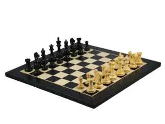 Ebony Chess Set 20 Inch With Helena Flat Chess Board and Weighted Ebonised Fierce Knight(Queen’s Gambit) Staunton Chess Pieces 3.75 Inch