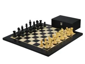 Ebony Chess Set 20 Inch With Helena Flat Chess Board and Weighted Ebonised Fierce Knight(Queen’s Gambit) Staunton Chess Pieces 3.75 Inch