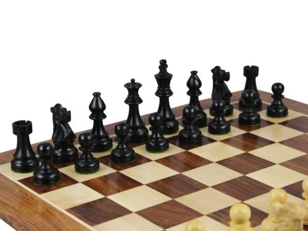 Sheesham Chess Set With Sheesham Flat Chess Board 20 Inch and Ebonised French Knight Chess Pieces 3.75 Inch - Image 3