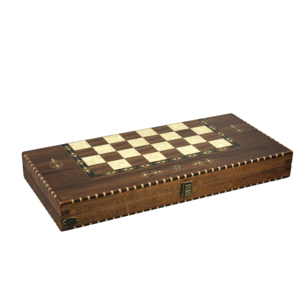 Helena Rural Walnut Chess & Backgammon Set With Ebonised German Staunton Chess Pieces 20 Inch - Image 2