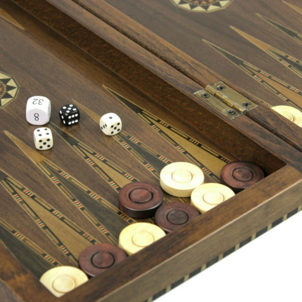 Helena Rural Walnut Chess & Backgammon Set With Ebonised German Staunton Chess Pieces 20 Inch - Image 6