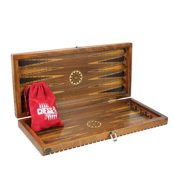 Helena Rural Walnut Chess & Backgammon Set With Ebonised German Staunton Chess Pieces 20 Inch - Image 4