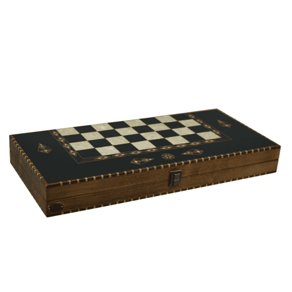 Helena Rural Ebony Chess & Backgammon Set With Ebonised French Staunton Chess Pieces 20 Inch - Image 4