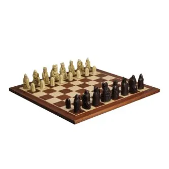 Isle of Lewis Chess Set II Ivory & Brown Resin Chess Pieces 3.5 Inch With Mahogany Chess Board 20 Inch