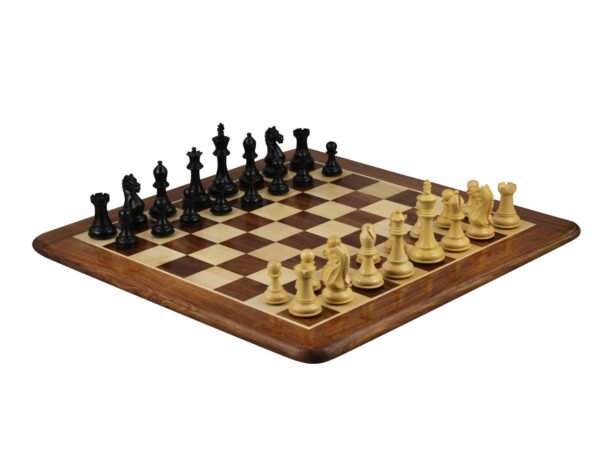Sheesham Chess Set With Sheesham Flat Chess Board 20 Inch With Ebonised Fierce Knight Chess Pieces 3.75 Inch - Image 2