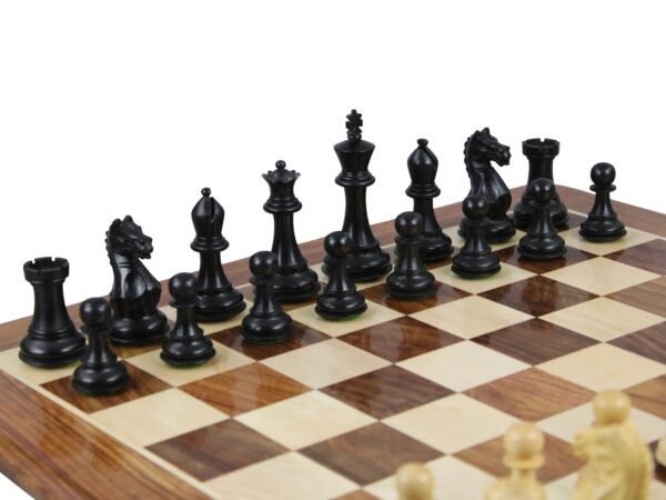 Sheesham Chess Set With Sheesham Flat Chess Board 20 Inch With Ebonised Fierce Knight Chess Pieces 3.75 Inch - Image 4