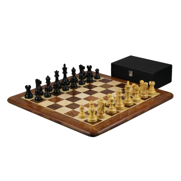 Sheesham Chess Set With Sheesham Flat Chess Board 20 Inch and Ebonised Reykjavik Chess Pieces 3.75 Inch
