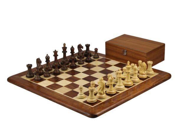 Sheesham Chess Set With Sheesham Flat Chess Board 20 Inch and Sheesham Fierce Knight Staunton Chess Pieces 3.75 Inch