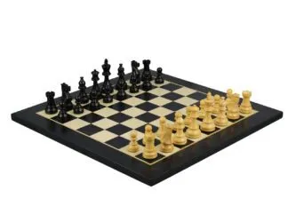 Ebony Chess Set 20 Inch With Helena Flat Chess Board and Weighted Ebonised Atlantic Classic Staunton Chess Pieces 3.75 Inch