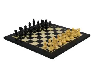 Ebony Chess Set 20 Inch With Helena Flat Chess Board and Weighted Ebonised Reykjavik Staunton Chess Pieces 3.75 Inch
