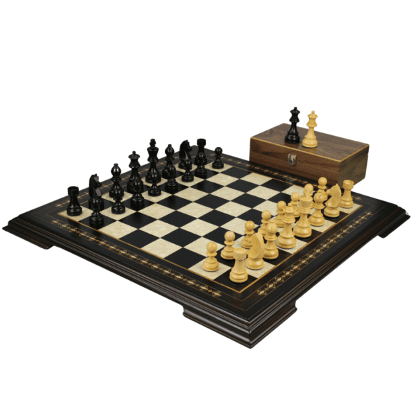Ebony Chess Set 20 Inch with Helena Chess Board and Weighted Ebonised German Staunton Chess Pieces 3.75 Inch