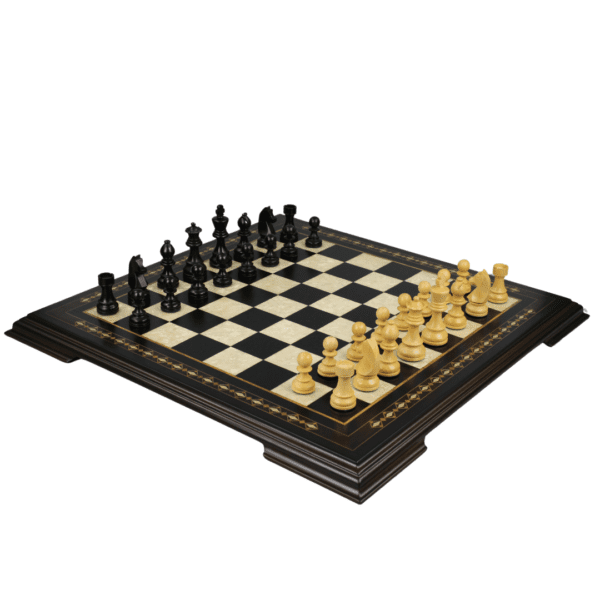 Ebony Chess Set 20 Inch with Helena Chess Board and Weighted Ebonised German Staunton Chess Pieces 3.75 Inch - Image 2