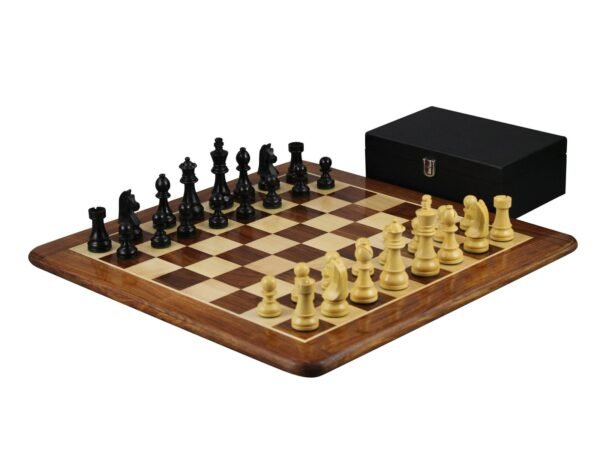 Sheesham Chess Set With Sheesham Flat Chess Board 20 Inch and Ebonised German Staunton Chess Pieces 3.75 Inch