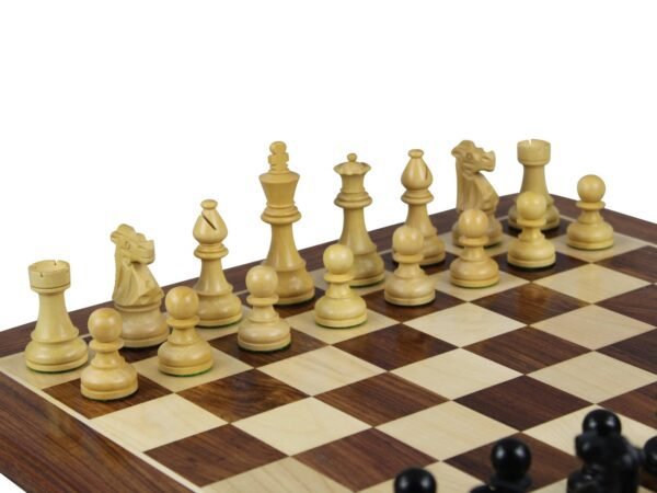 Sheesham Chess Set With Sheesham Flat Chess Board 20 Inch and Ebonised French Knight Chess Pieces 3.75 Inch - Image 4