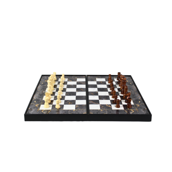 Wooden Gray Marble Design Chess & Backgammon Set 19 Inch