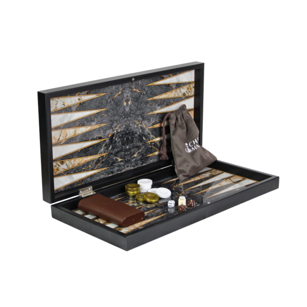 Wooden Gray Marble Design Chess & Backgammon Set 19 Inch - Image 3