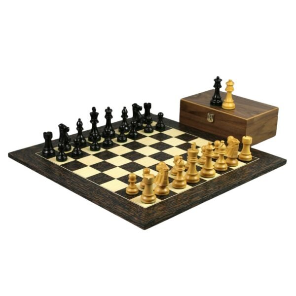 Tiger Ebony Chess Set 20 Inch with Weighted Ebony Staunton French Knight Pieces 3.75 Inch