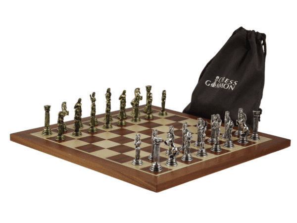 Mahogany Personalised Metal Chess Set with Drawstring Bag 14 Inch