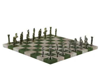 Green Leatherette Personalised Metal Chess Set with Drawstring Bag 14 Inch