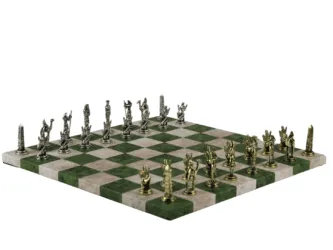 Green Leatherette Personalised Metal Chess Set with Drawstring Bag 14 Inch