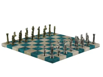 Blue Leatherette Personalised Metal Chess Set with Drawstring Bag 14 Inch