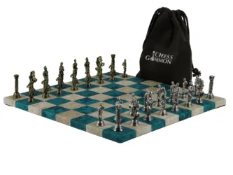 Blue Leatherette Personalised Metal Chess Set with Drawstring Bag 14 Inch
