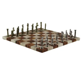 Brown Leatherette Personalised Metal Chess Set with Drawstring Bag 14 Inch