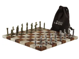 Brown Leatherette Personalised Metal Chess Set with Drawstring Bag 14 Inch