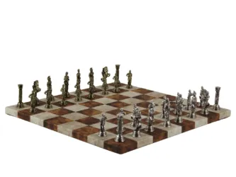 Brown Leatherette Personalised Metal Chess Set with Drawstring Bag 14 Inch