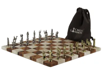 Brown Leatherette Personalised Metal Chess Set with Drawstring Bag 14 Inch