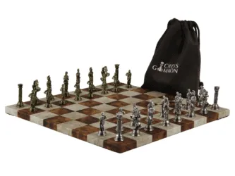 Brown Leatherette Personalised Metal Chess Set with Drawstring Bag 14 Inch