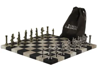 Black Leatherette Personalised Metal Chess Set with Drawstring Bag 14 Inch