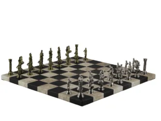 Black Leatherette Personalised Metal Chess Set with Drawstring Bag 14 Inch