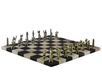 Black Leatherette Personalised Metal Chess Set with Drawstring Bag 14 Inch