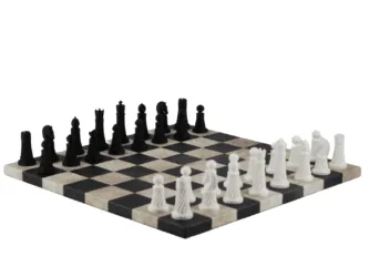 Black Leatherette Personalised 3D Acrylic Staunton Chess Pieces with Drawstring Bag 14 Inch