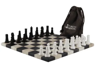 Black Leatherette Personalised 3D Acrylic Staunton Chess Pieces with Drawstring Bag 14 Inch