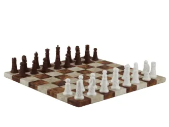 Brown Leatherette Personalised 3D Acrylic Staunton Chess Pieces with Drawstring Bag 14 Inch