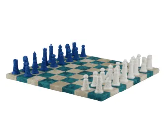 Blue Leatherette Personalised 3D Acrylic Staunton Chess Pieces with Drawstring Bag 14 Inch